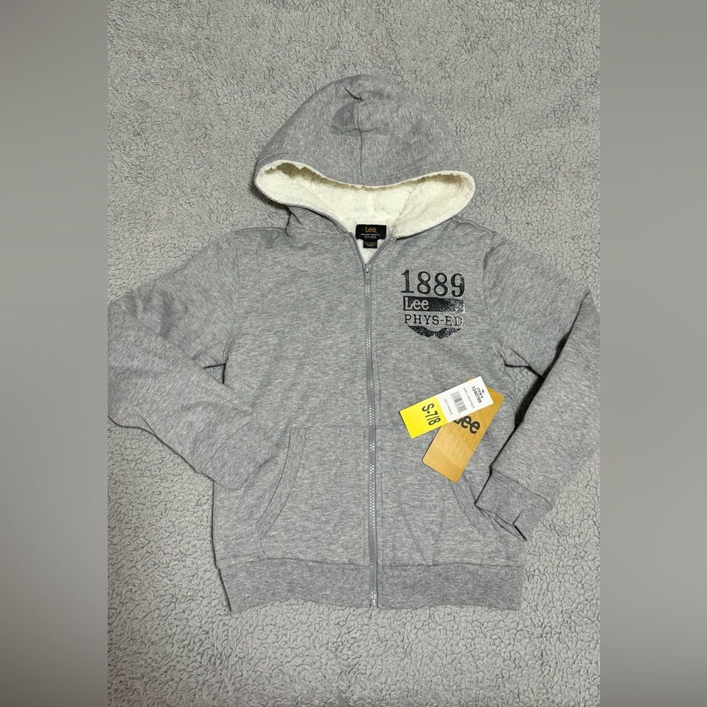 Lee Youth Boys Sherpa Lined Hoodie Jacket (Grey Heather, Small)